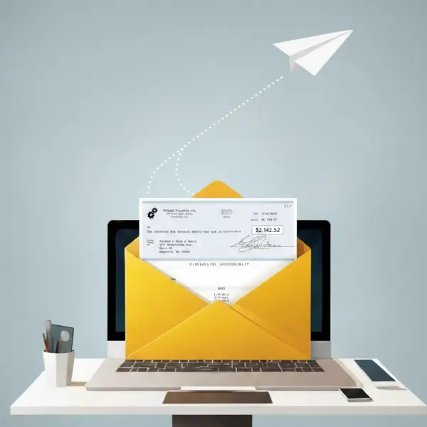 Animation of a Person in a Striped Shirt Holds a Smartphone Displaying a Payment Confirmation and Two Takeaway Coffee Cups in a Carrier