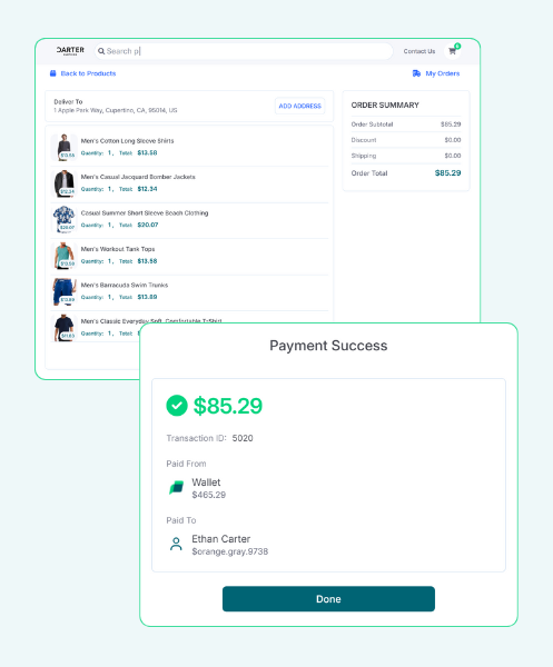Woman Using Her Smartphone in a Café, with a Paywint Payment Confirmation Pop-Up, Showcasing Instant Transactions