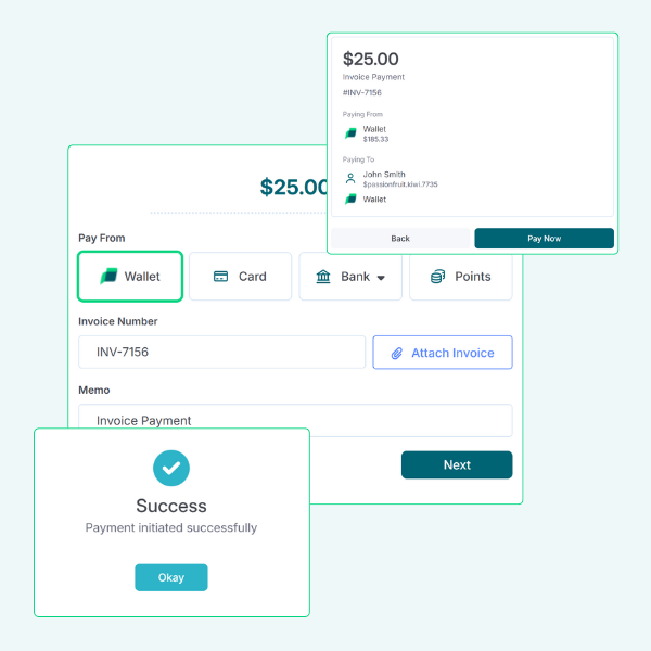 Smartphone Displaying a Payment Confirmation Screen with Options for Card, Bank, and Wallet, Highlighting Order Details and Success