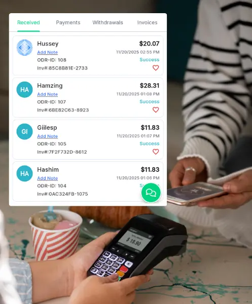A Customer Making a Contactless Payment Using a Mobile Device and Paywint-Enabled Terminal