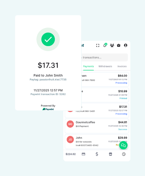 Smiling Man Using His Smartphone with the Paywint Logo, Representing a Seamless and User-Friendly Payment Experience