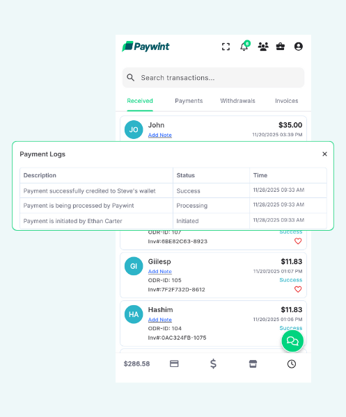 A Smiling Woman in an Apron Holding a POS Terminal, with the Paywint Logo Displayed