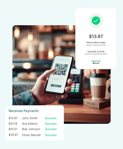 A Customer Making a Contactless Payment Using a Mobile Device and Paywint-Enabled Terminal