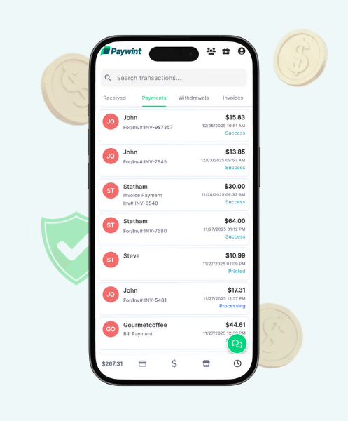 A Smiling Cashier Using a POS System with Paywint for Seamless Payment Processing