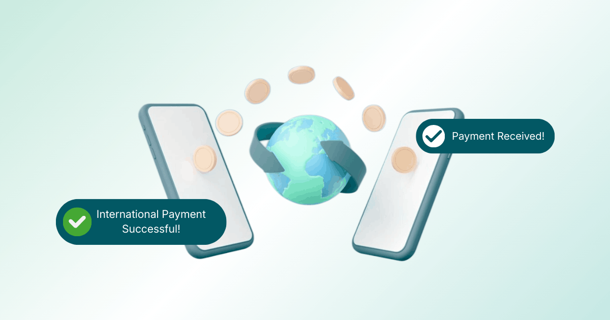 Two Smartphones Display Payment Notifications While a Globe Is Surrounded by Floating Coins, Symbolizing International Transactions