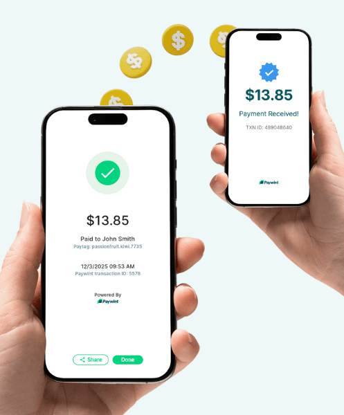 A Customer Making a Contactless Payment Using a Mobile Device and Paywint-Enabled Terminal
