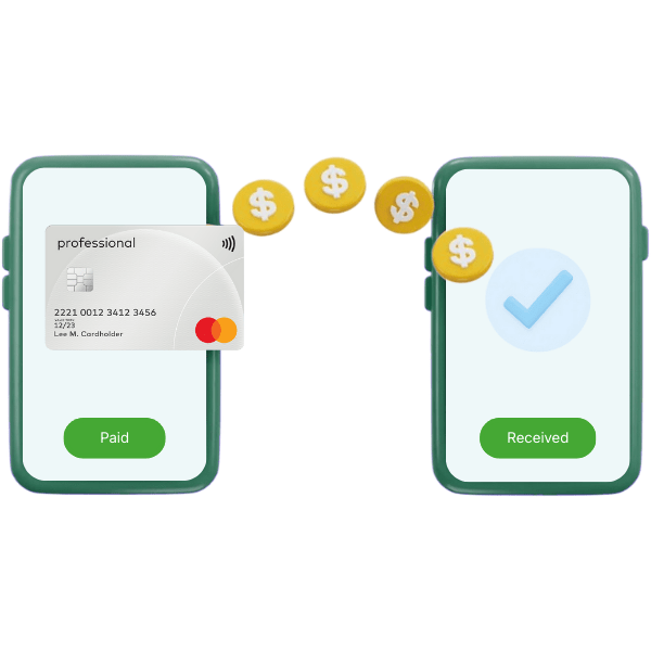 Two Smartphones Display Digital Payment Transactions: One Shows "Paid" with a Card, the Other Shows "Received" with a Checkmark