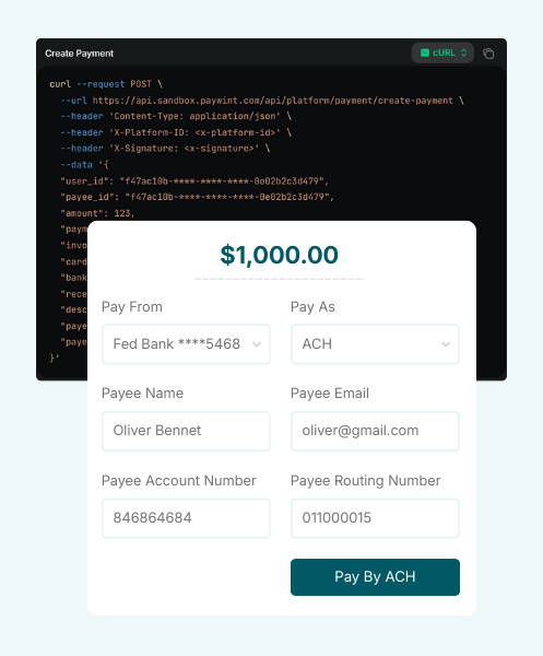 A Screenshot Showing a Payment Form for $1,000, Including Fields for Bank Details and Payee Information