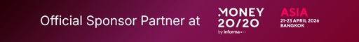 Official Sponsor Partner at Money20/20 Asia 2026 Logo Banner with "Official Sponsor Partner at MONEY 20/20 Asia, 21-23 April 2026, Bangkok" on a Dark Red Background