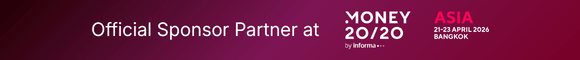 Official Sponsor Partner at Money20/20 Asia 2026 Logo Banner with "Official Sponsor Partner at MONEY 20/20 Asia, 21-23 April 2026, Bangkok" on a Dark Red Background