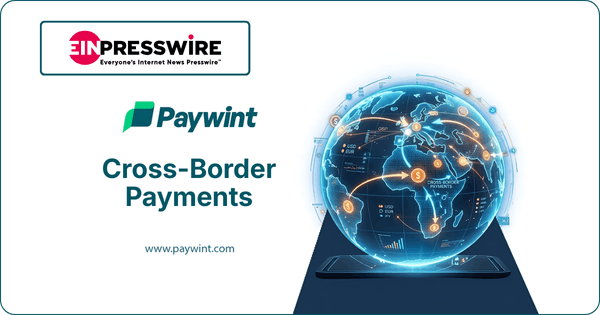 Graphic Featuring a Digital Globe Symbolizing Cross-Border Payments, with the Paywint Logo and Contact Information