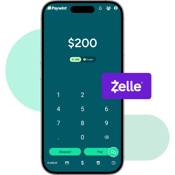 A Smartphone Screen Displaying a Payment App with $200, Numeric Keypad, and Zelle Branding, Set Against a Light Background