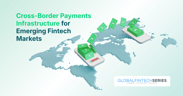 Graphic Showing Cross-Border Payments with Dollar Bills Moving Between Smartphones Over a World Map for Emerging Fintech Markets