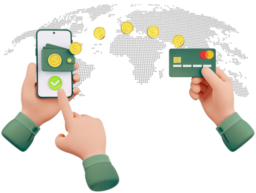 Illustration of Sending $3000 from USA to Mexico with Currency Symbols and Country Flags on 3D Maps