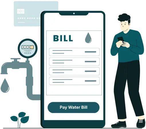 Convenient Water Bill Payment for Everyday Needs A 3D Smartphone with a Pay Button, a Green Paywint Prepaid Card, Shopping Bags, a Basket, and Floating Gold Coins on a Clean White Background
