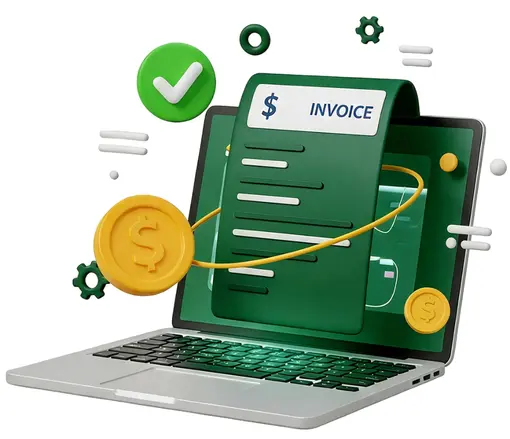 Diagram Showing Monthly and Annual Plans with Invoices, Customer Profiles, Usage Tracking, and Payment Details in a Green and White Interface