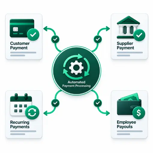 Diagram Showing Monthly and Annual Plans with Invoices, Customer Profiles, Usage Tracking, and Payment Details in a Green and White Interface