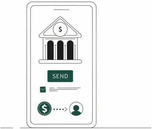 Illustration of an Online Invoice with a Calendar, Credit Card, Wallet, Currency Symbols, and a Bank Building Symbolizing Recurring Subscription