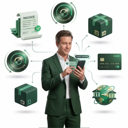 A 3D Smartphone with a Pay Button, a Green Paywint Prepaid Card, Shopping Bags, a Basket, and Floating Gold Coins on a Clean White Background