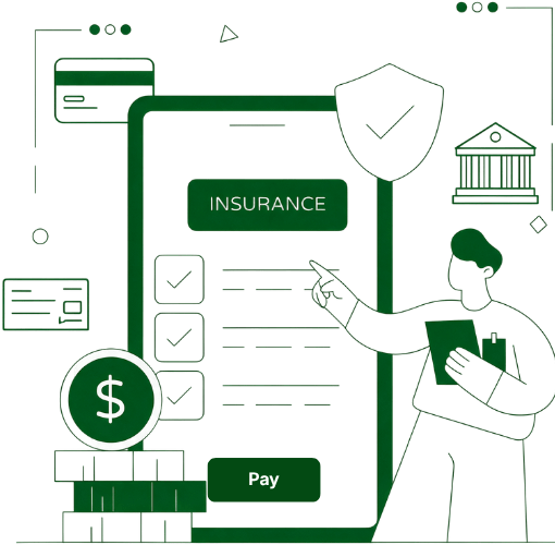Manage Insurance Payments Without the Extra Work Illustration of an Online Invoice with a Calendar, Credit Card, Wallet, Currency Symbols, and a Bank Building Symbolizing Recurring Subscription