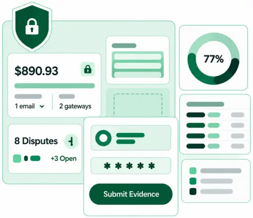 Resolve Disputes With Less Manual Work Illustration of an Online Invoice with a Calendar, Credit Card, Wallet, Currency Symbols, and a Bank Building Symbolizing Recurring Subscription