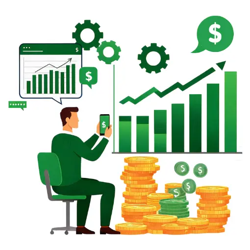 Person Analyzing Financial Growth Charts and Stacked Coins, Symbolizing Cash Flow Management